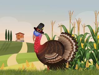 Wall Mural - turkey in corn fields on Thanksgiving