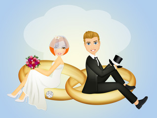 Poster - bride and groom on Wedding rings