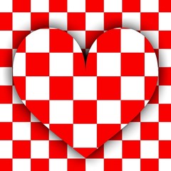 Wall Mural - Heart symbol on a red and white checkerboard background.