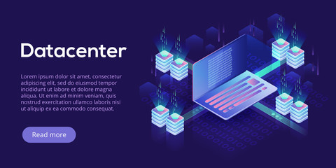 Wall Mural - datacenter isometric vector illustration. abstract 3d hosting server or data center room background.