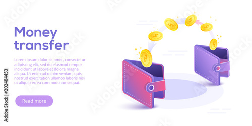 Fotografia, Obraz Money transfer from and to wallet in isometric vector design