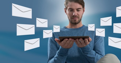 Poster - Envelope letter messages and man using tablet