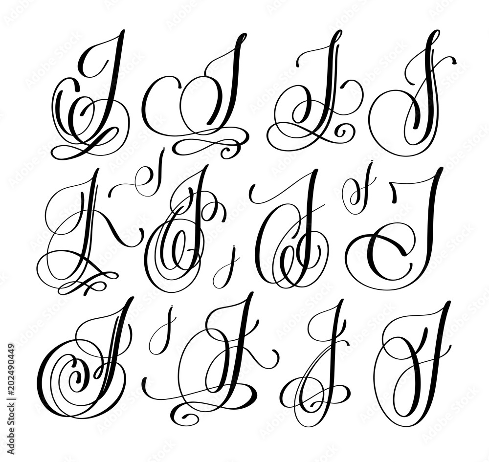 calligraphy lettering script font  J set, hand written