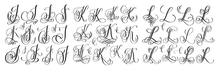 Wall Mural - calligraphy letters set J, K and L, script font Isolated