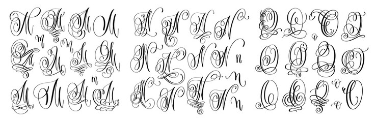 Wall Mural - calligraphy letters set M, N and O, script font