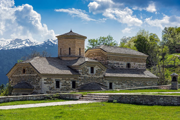 The Agia Paraskevi old stone church outside the Pirra village on Pindus mountains in Thessaly, Greece