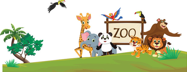 Wall Mural - illustration of funny zoo animal cartoon isolated on white