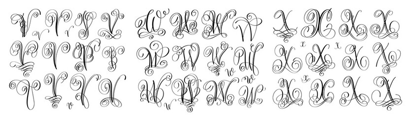 Wall Mural - calligraphy letters set V, W and X, script font