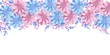 Floral border isolated on white background Pastel light blue and pink flowers with 3d elements Vector