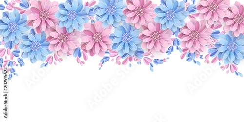 Floral Border Isolated On White Background Pastel Light Blue And