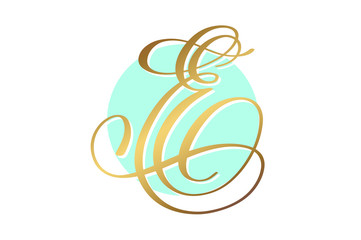 Sticker - gold calligraphy letter on circle blue background