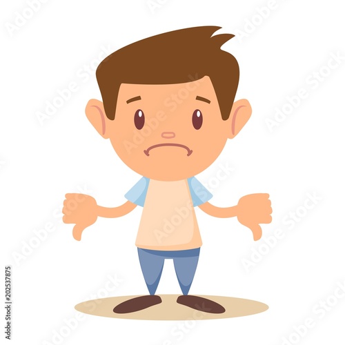 Fotografie, Tablou Child thumbs down. Stock flat vector illustration.