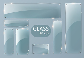 Wall Mural - transparent glass plates set. square shape, rectangle and round circle. see through mock up with mou