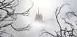 fairytale castle in mist from spooky wood