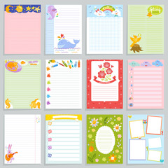 Kids diary vector childish notebook blank and childly page template of children book for notes or memo illustration set of childs organizer to write dreams background