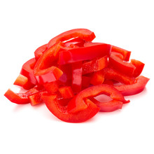 Red Sweet Bell Pepper Sliced Strips Isolated On White Background Cutout