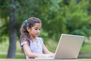 Wall Mural - Little girl using her laptop