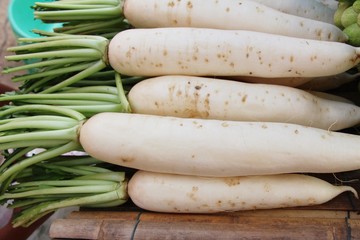 Fresh radish for cooking in the market