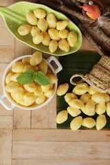 Canvas Print - boiled ginkgo nuts delicious on wood background