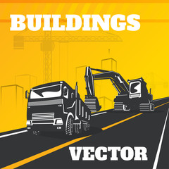 Wall Mural - Construction heavy truck and backhoe tractor.