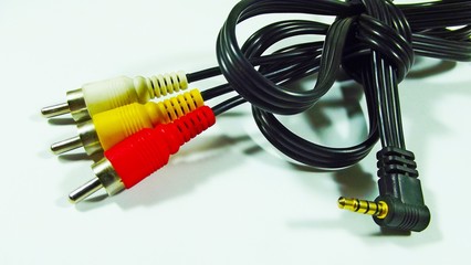 Audio and video connectors on white background.