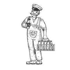 Milk man engraving vector illustration