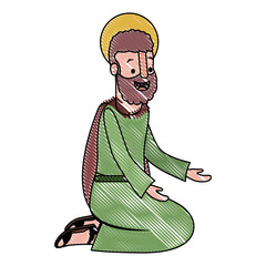 apostle of Jesus on knees praying character vector illustration design