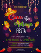 Cinco De Mayo invitation design for celebration of the Mexican holiday with blurred bokeh lights in the background.
