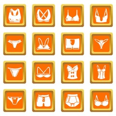 Sticker - Underwear types icons set vector orange square isolated on white background 