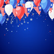 4 of July USA Independence Day. Abstract holiday celebration vector blue background. Fireworks and air balloons.