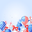 4 of July USA Independence Day. Holiday celebration vector background. Fireworks, flags and air balloons illustration.