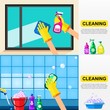 Housework and cleaning service concept. Window and bathroom tiles cleaning. Vector banner template