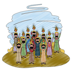 Canvas Print - apostles group pentecost in the camp vector illustration design