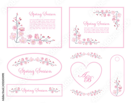 Full Bloom Pink Sakura Flower Wedding Card Heart Template Cherry