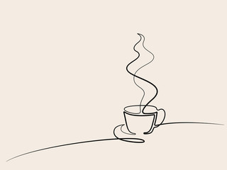 Wall Mural - Continuous line drawing of cup of coffee. Vector illustration. Concept for logo, card, banner, poster, flyer