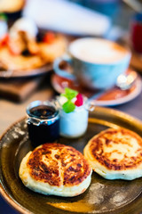 Wall Mural - Breakfast with cottage cheese pancakes