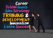 © vectorfusionart - Composite image of business team standing and pushing against buzz words in room