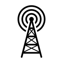 Radio Tower / Mast With Radio Waves For Broadcast Transmission Line Art Vector Icon For Apps And Websites