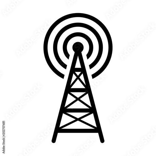 Fotografía Radio tower / mast with radio waves for broadcast transmission line art vector i