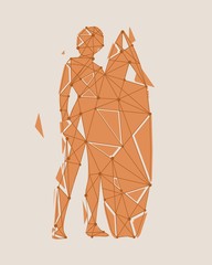 Wall Mural - woman posing with surfboard. surfing emblem for web design or print. silhouette textured by lines an