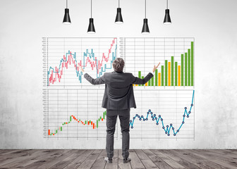 Poster - Happy businessman gesturing, stock market