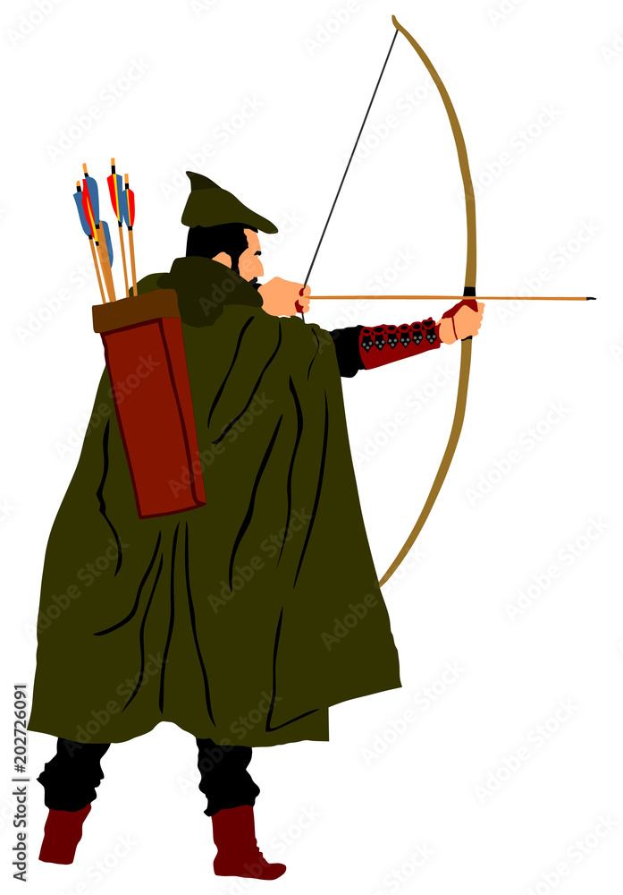 Archer vector illustration isolated on white background. Robin Hood ...