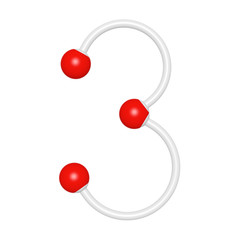 Molecule structure like mathematical digit 3 or three on white background, 3D rendered sign image