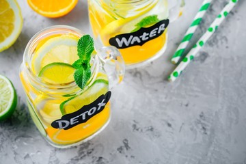 Canvas Print - Infused detox water lemonade with orange, lemon and lime.