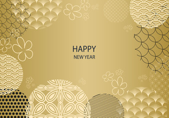 Happy new year.Chinese New Year greeting card with traditional asian patterns, oriental flowers and clouds.