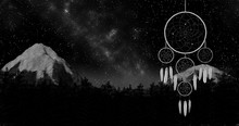 Dreamcatcher On A Night Sky Forest And Mountain Background 3d Illustration Render