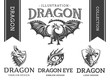 Dragon emblem, illustration, logotype, print design collection on a white background.