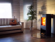 Wood burning stove in cozy living room