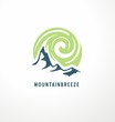 Fresh air logo design concept with mountain symbol and swirl air breeze wind. Vector symbol.