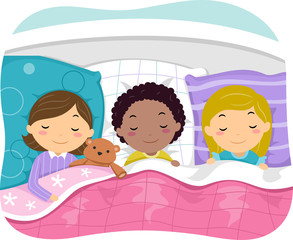 Wall Mural - Kid Girls Sleepover Bed Illustration